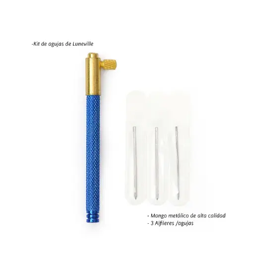 [02588] Kit de Agujas bordado luneville 0.8mm, 1mm y 1.2mm (mango azul)