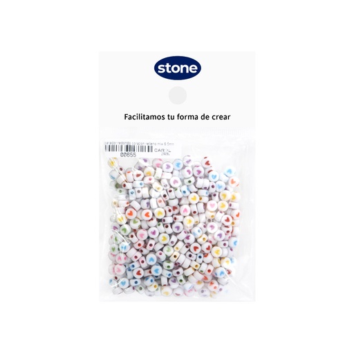 [00655] Acrilico separador redondo corazon relleno mix 6.5mm x 50g