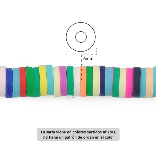[06272] Sarta fimo disco 6mm 6 color mix x 39cm
