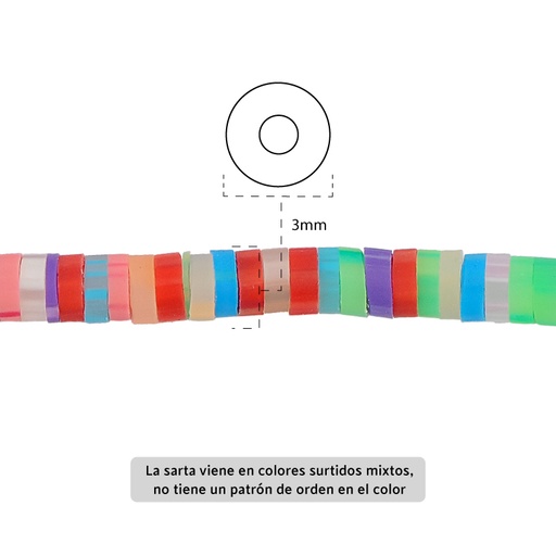 [06178] Sarta fimo disco 3mm 3-15 color mix x 39cm