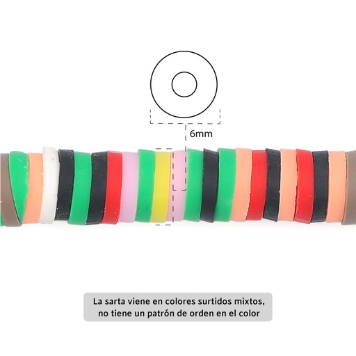 [06405] Sarta fimo disco 6mm 26 color mix x 39cm