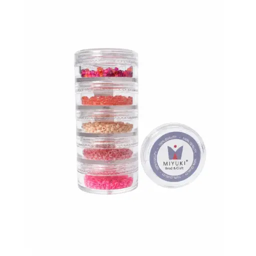 [06388] Kit 2- Miyuki Delica 5 Colores (2g c/u) + Organizador Apilable