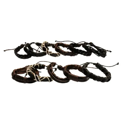 [15421] Combo pulseras de cuero para hombre x 11 unidades ajustables