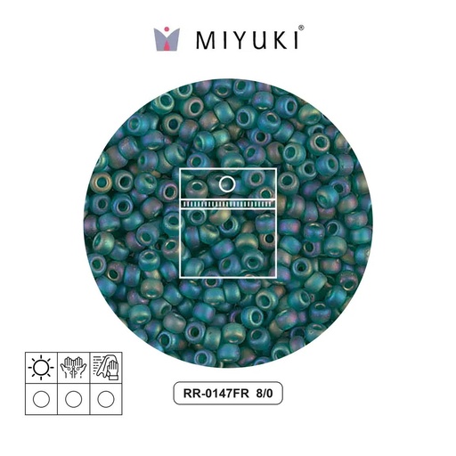 [12861] Mostacilla Miyuki rocalla 8/0 RR0147FR matte transparent emerald AB  x 10g
