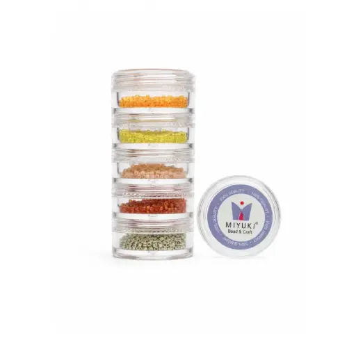 [20290] Kit 15 - Miyuki Delica 5 Colores (2g c/u) + Organizador Apilable