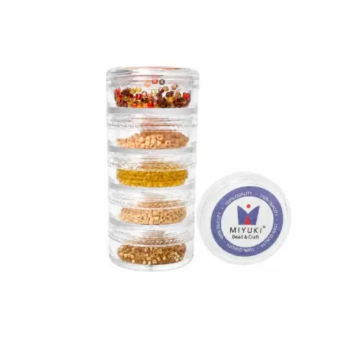 [20823] Kit 12 - Miyuki Delica 5 Colores (2g c/u) + Organizador Apilable