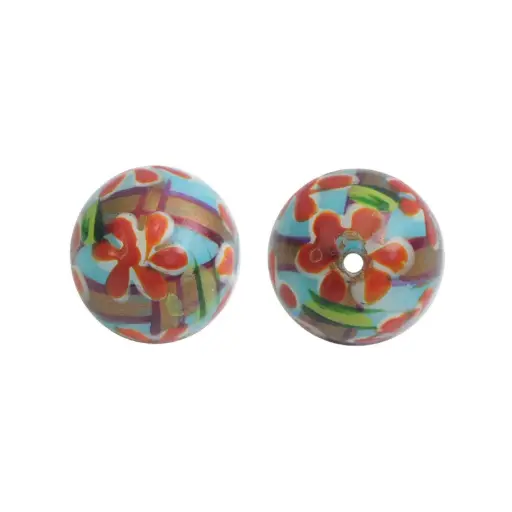 [15351] Vidrio hindu azul flores 14mm x 6 und