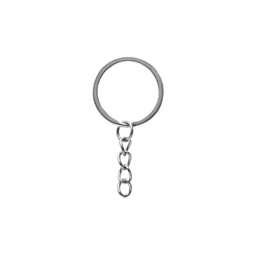 [32499] Argolla metalica para llavero diametro 3 cm con cadena de 4 cm color plateado 12 und
