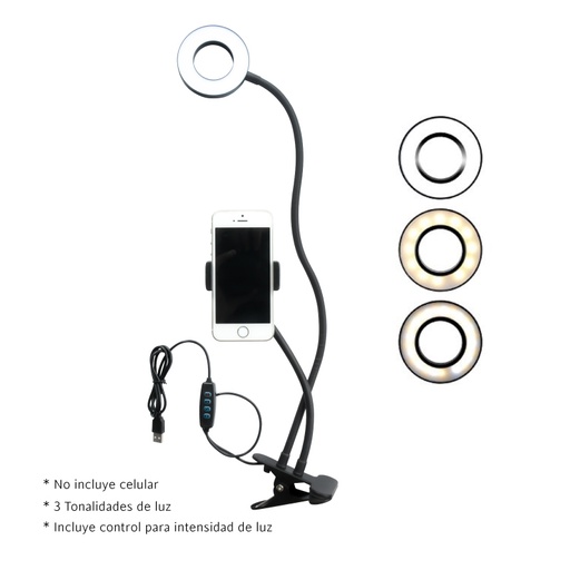 [23710] Aro de luz con soporte clip color negro x und