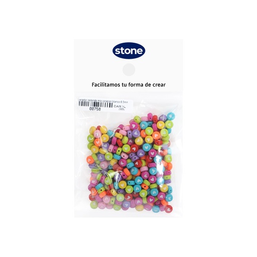 [00758] Acrilico separador redondo mix corazon blanco 6.5mm x 50g