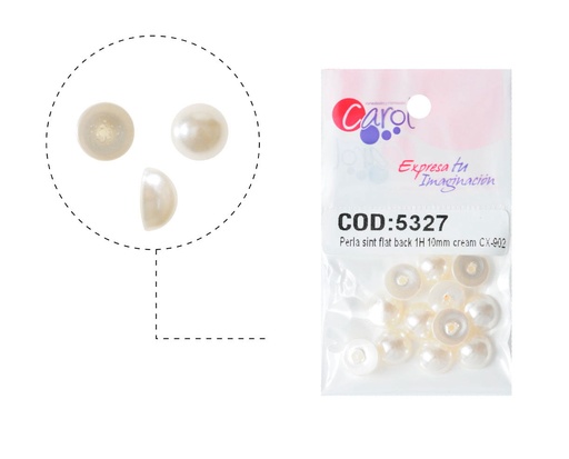 [05327] Media perla sintetica base plana 1H 10mm cream CX-902 x 12unds