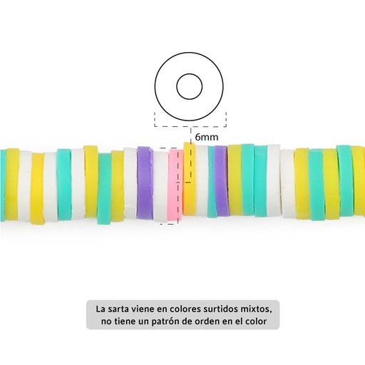 [06409] Sarta fimo disco 6mm 27 color mix x 39cm