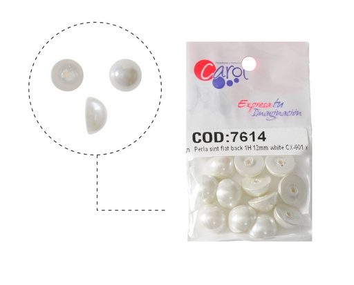 Media perla sintetica base plana 1H 12mm white CX-901 x 12unds