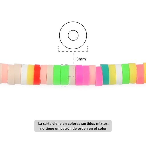 [06184] Sarta fimo disco 3mm 3-18 color mix x 39cm