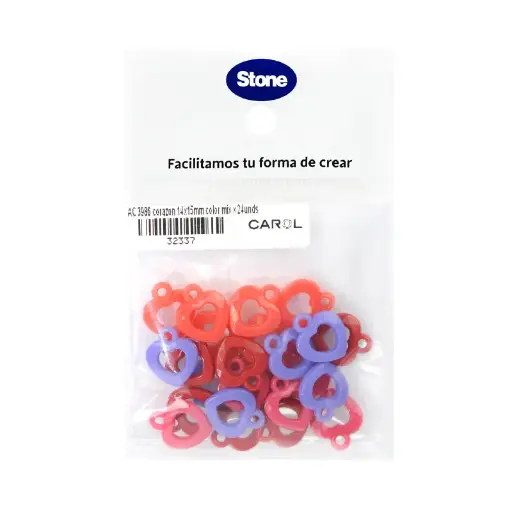 [32337] Acrilico 3986 corazon 14x15mm color mix x 24unds