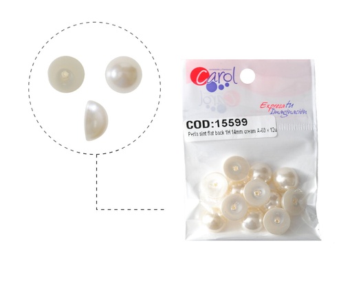 Media perla sintetica base plana 1H 14mm cream A-03 x 12unds