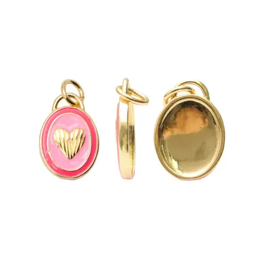 [14683] Dije esmaltado rosado corazon 10x14mm/Golfi x und
