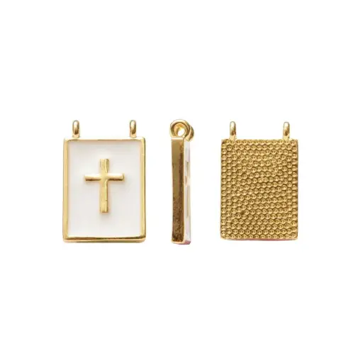 [07169] Dije esmaltado rectangular blanco cruz 15x17mm/Golfi W10623 x und