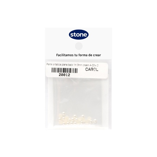 Media perla sintetica base plana 1H 3mm cream A-03 x 24 unds