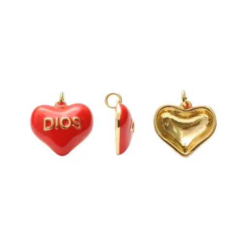 [07161] Dije esmaltado rojo corazon Dios 15mm W10915D x und