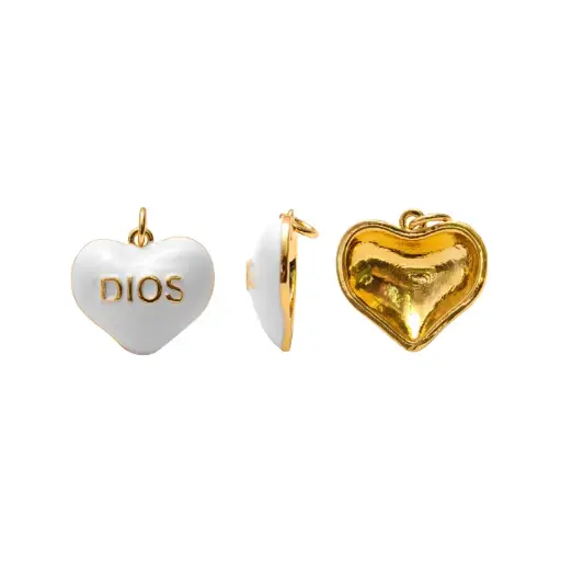 Dije esmaltado blanco corazon Dios 15mm W10915D x und