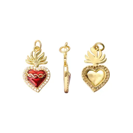 [14665] Dije esmaltado rojo sagrado corazon 12x22mm/Golfi x und