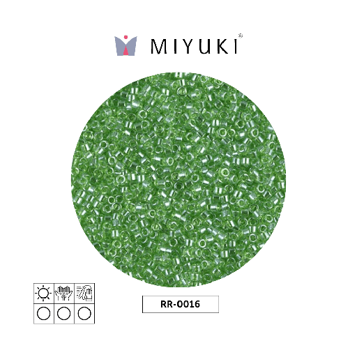 Mostacilla Miyuki rocalla 11/0 RR0016 plateado forrado verde x 250g