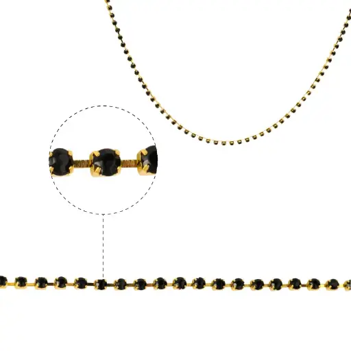 [01048] Cadena strass #38 negro 2.5mm/Gilt x metro
