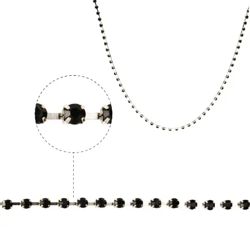 [11693] Cadena strass #38 negro 3.0mm/Niquel x m