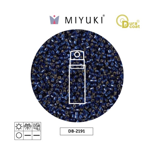 [28863] Miyuki delica 11/0 DB2191 plateado forrado azul Duracoat x 10g