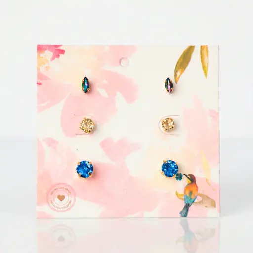 Set 3 pares de aretes navette + 2 topos