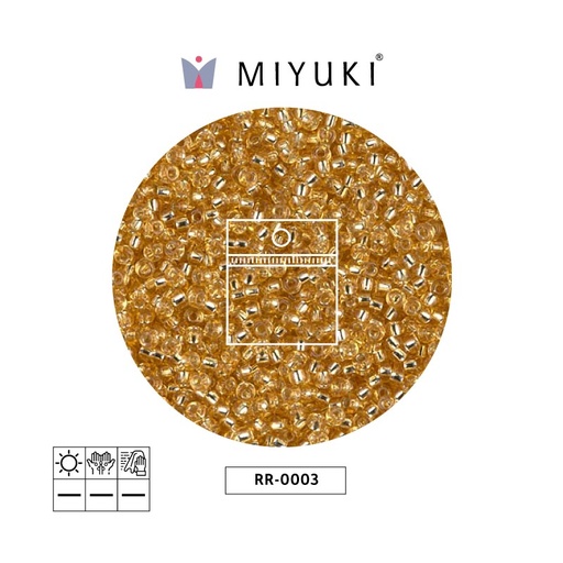 Mostacilla Miyuki rocalla 11/0 RR0003 plateado forrado dorado x 25g