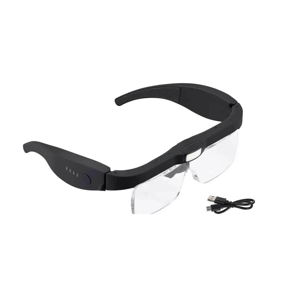 [28391] Lupa de cabeza con luz LED y 5 lentes intercambiables — Recargable USB-C (negro)