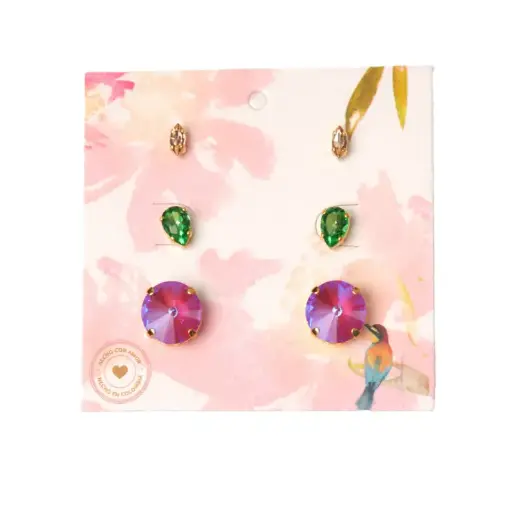 [27265] Set 3 pares de aretes navette + gota + rivoli