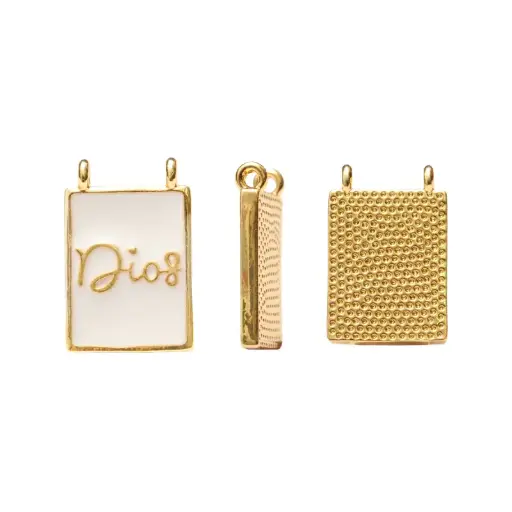 [07177] Dije esmaltado rectangular blanco Dios 15x17mm/Golfi W10623 x und