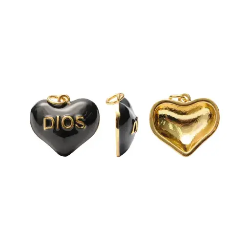 [19064] Dije esmaltado negro corazon Dios 15mm W10915D x und