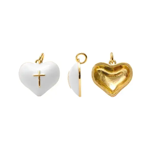 [19065] Dije esmaltado blanco corazon cruz 15mm W10915B x und