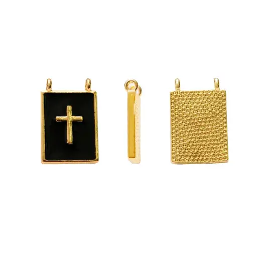 [19061] Dije esmaltado rectangular negro cruz 15x17mm/Golfi W10623 x und