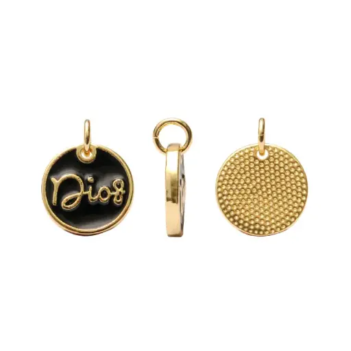 [07109] Dije esmaltado negro Dios 12mm/Golfi W10618A12 x und
