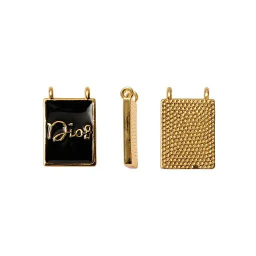 [17745] Dije esmaltado rectangular negro Dios 15x17mm/Golfi W10623 x und