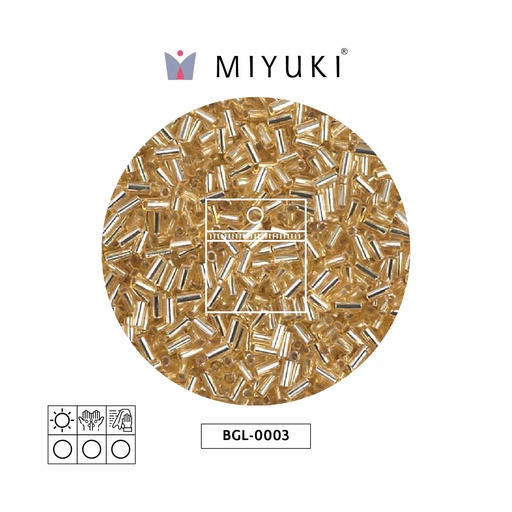 Miyuki bugle 3mm BGL0003 plateado forrado dorado x 25g