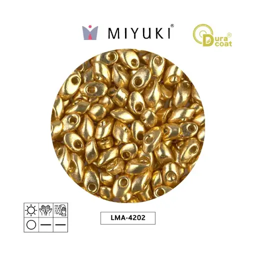 Miyuki long magatama 4x7mm LMA4202 galvanizado dorado Duracoat x 250g